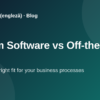 A business owner comparing custom software and off-the-shelf tools on a laptop screen.
